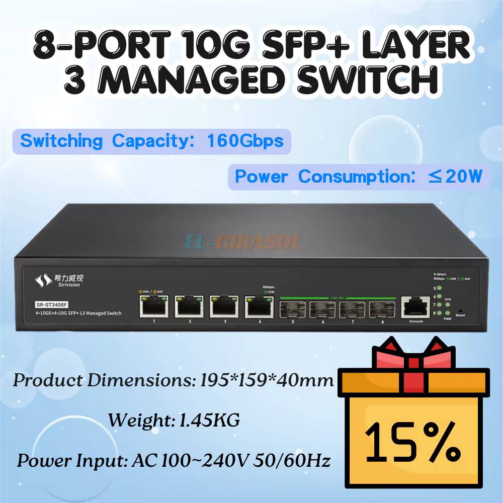 Sfp+ 10G Managed Switch 8 Port - Switch de Fibra Gerenciado L3 Sirivision